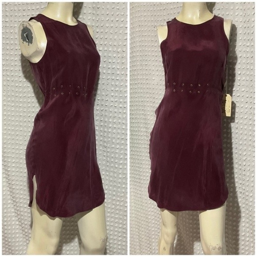 Nation Ltd Sateen Burgundy Fig Grommet Waist Dress Size XS Small